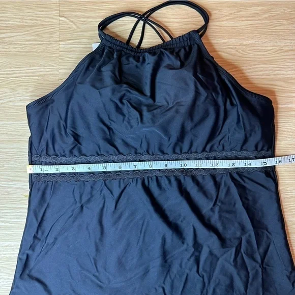 NWT Beachsissi Halter Tankini Top Criss Cross Black Swim Tank Women’s XL - Picture 9 of 9